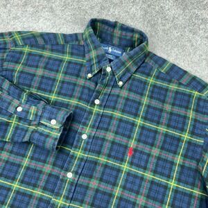 Ralph Lauren Shirt‎ Mens Medium Blue Green Plaid Blake Long Sleeve Button Down